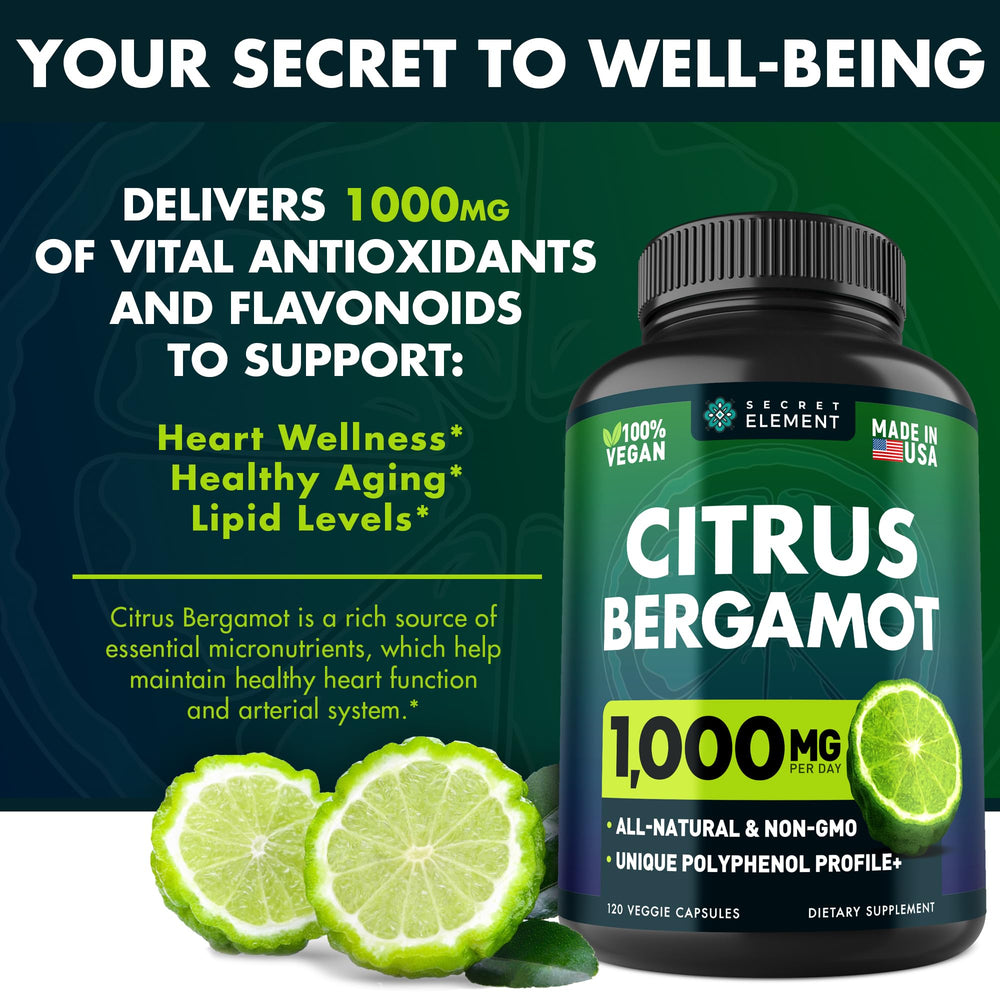 Secret Element Bergamot supplement scene on a clean kitchen counter for daily use.