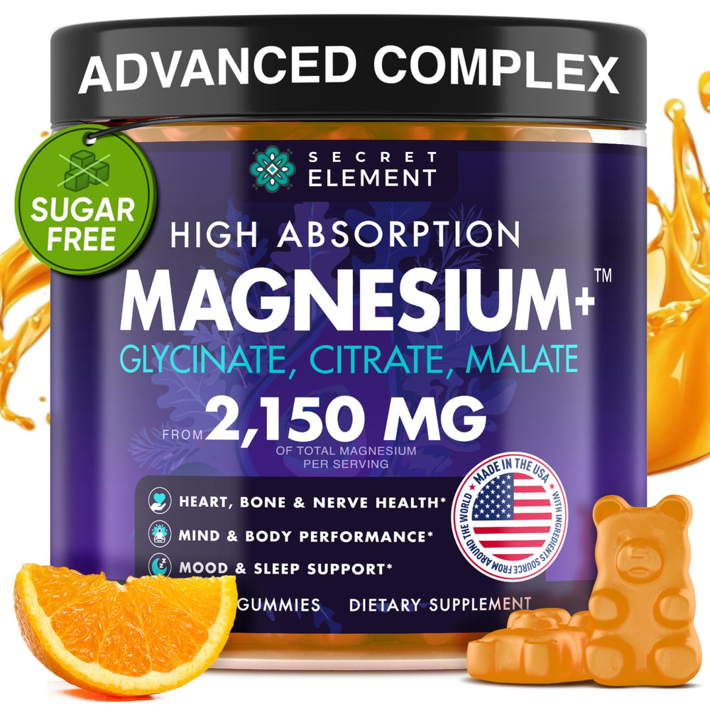 Secret Element magnesium glycinate gummies label with high-potency formula.