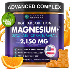 Secret Element magnesium glycinate gummies label with high-potency formula.