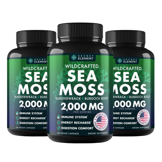 Secret Element Sea Moss Capsules bottle for daily energy support.