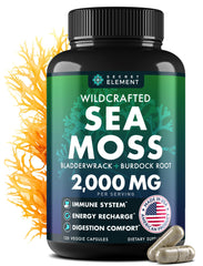 Secret Element Sea Moss Capsules bottle for daily plant-based support and balanced energy.