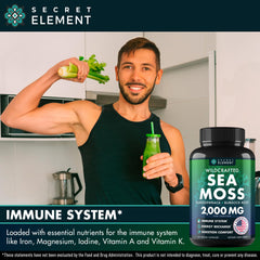Secret Element Sea Moss Capsules blend with Irish sea moss for natural vitality.