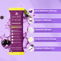 Secret Forest ImmuniGlow single-serve packet ready to mix for daily wellness
