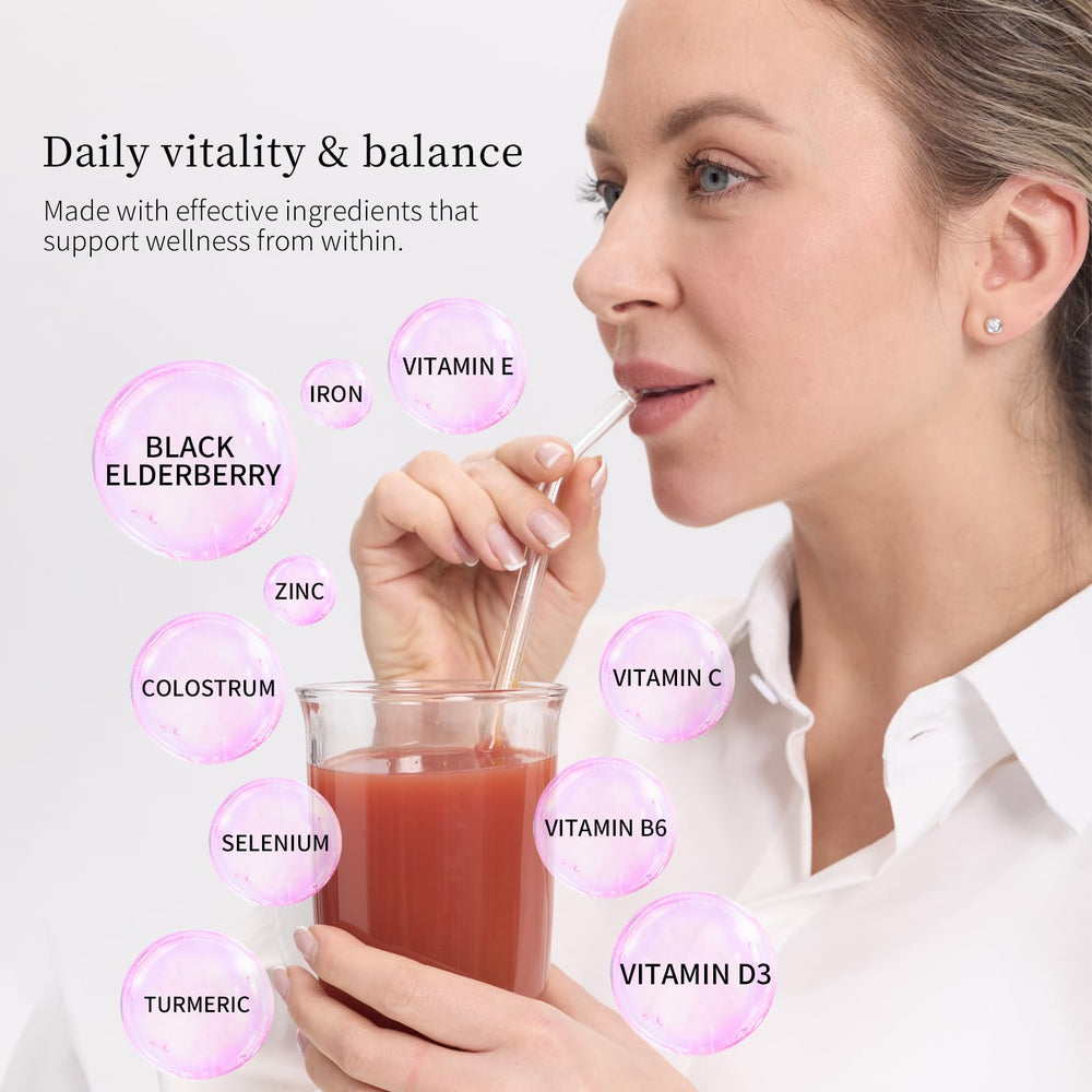 ImmuniGlow powder poured into water for a refreshing immune-support drink