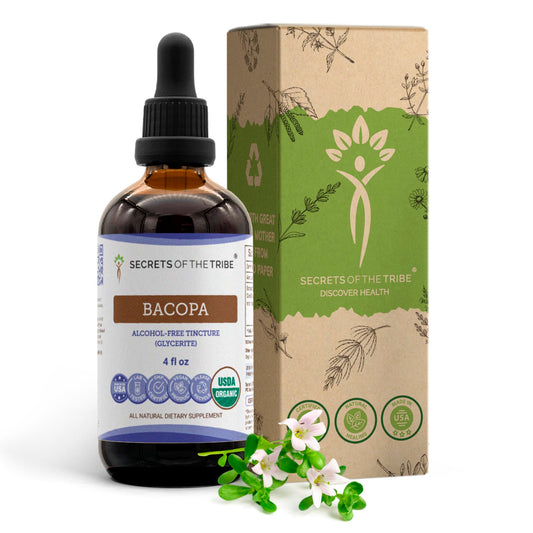 Secrets of the Tribe Bacopa bottle pour shows alcohol-free extract for daily use