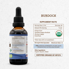 Secrets of the Tribe Burdock dried root image highlights 100% organic plant origin.