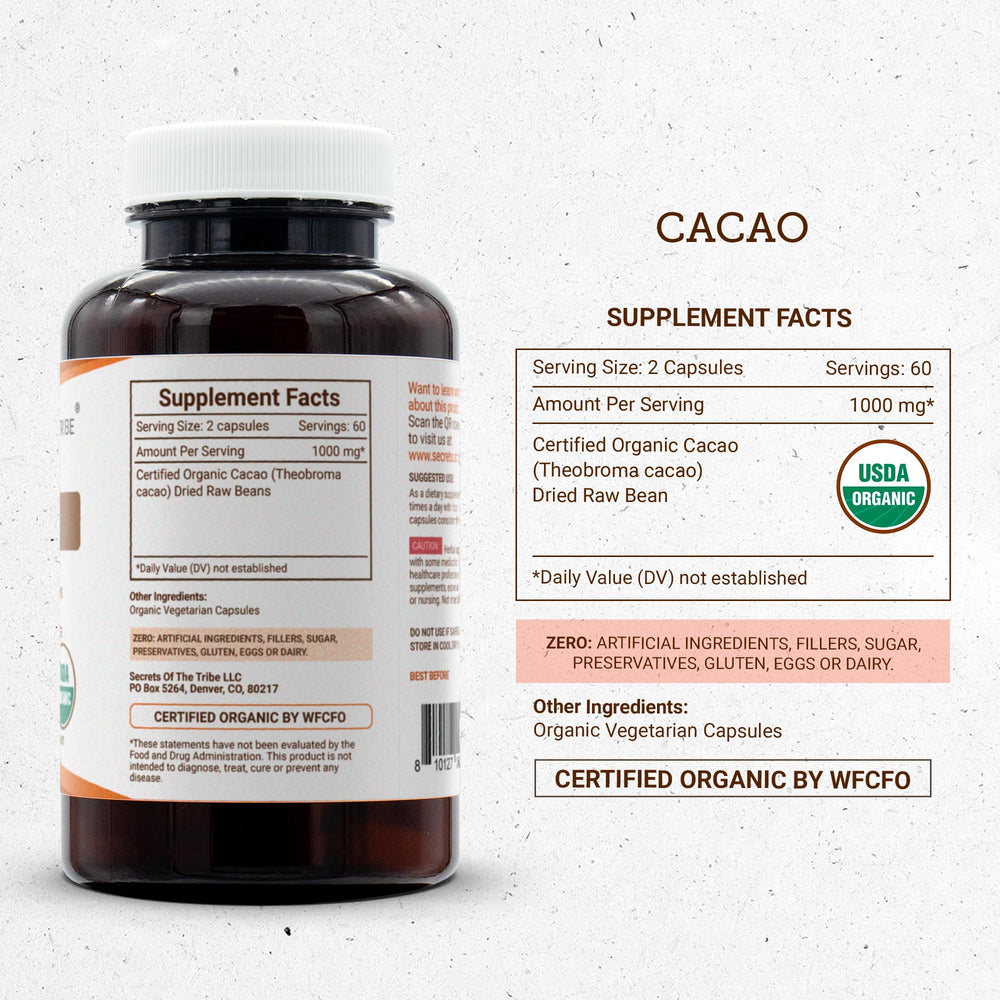 Secrets of the Tribe cacao dried raw beans image conveys natural origin