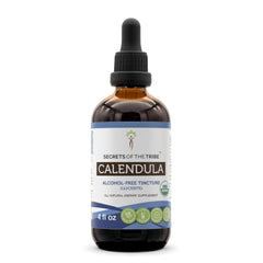 Secrets of the Tribe Calendula bottle with dropper, USDA organic, alcohol-free herbal drops for daily use