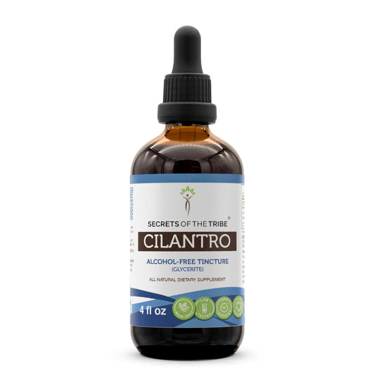 Secrets of the Tribe cilantro liquid extract bottle for daily, alcohol-free use.