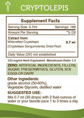 Secrets of the Tribe Cryptolepis Tincture label highlights purity and USA production.