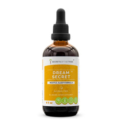 Secrets of the Tribe Dream Secret bottle label showing calming herbal blend for restful nights