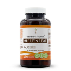 Secrets of the Tribe mullein leaf capsules bottle for daily herbal support.