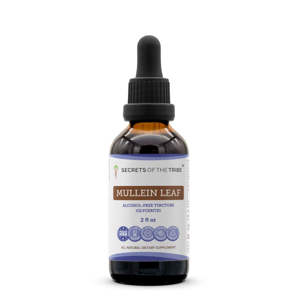 Secrets of the Tribe mullein tincture bottle showing clean labeling and purity