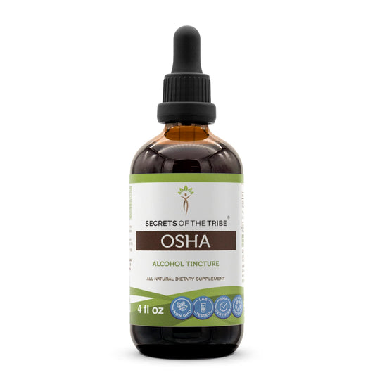 Secrets of the Tribe OSHA tincture bottle showcases premium extraction quality for daily use.