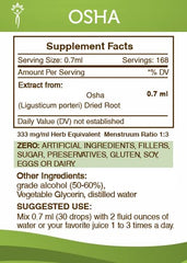Secrets of the Tribe OSHA tincture dried root highlights raw material origin.