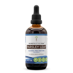 Secrets of the Tribe parsley leaf tincture bottle offers alcohol-free, convenient herbal extract.