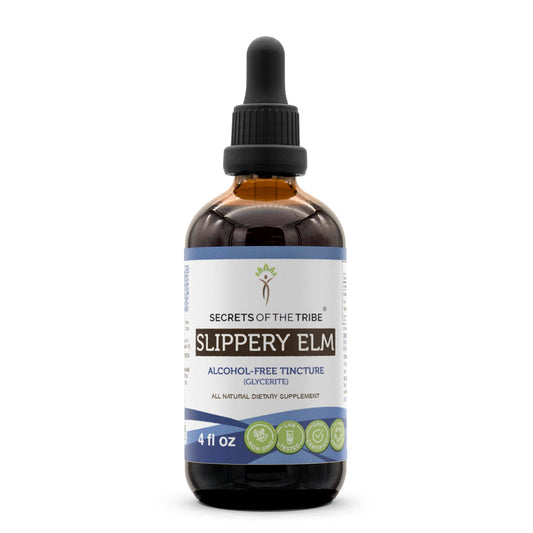Secrets of the Tribe slippery elm bottle front, ideal for daily herbal routines