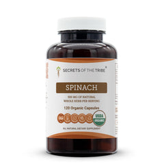 Secrets of the Tribe Spinach dried leaf capsules in a 120-count bottle for daily dietary support.