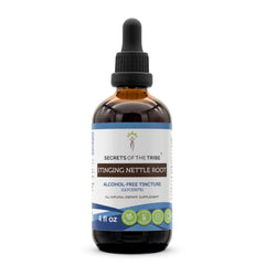 Secrets of the Tribe stinging nettle bottle pour showing easy daily dosage.