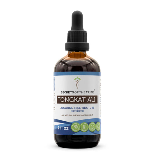 Secrets of the Tribe Tongkat Ali alcohol-free liquid extract bottle ready for daily use.