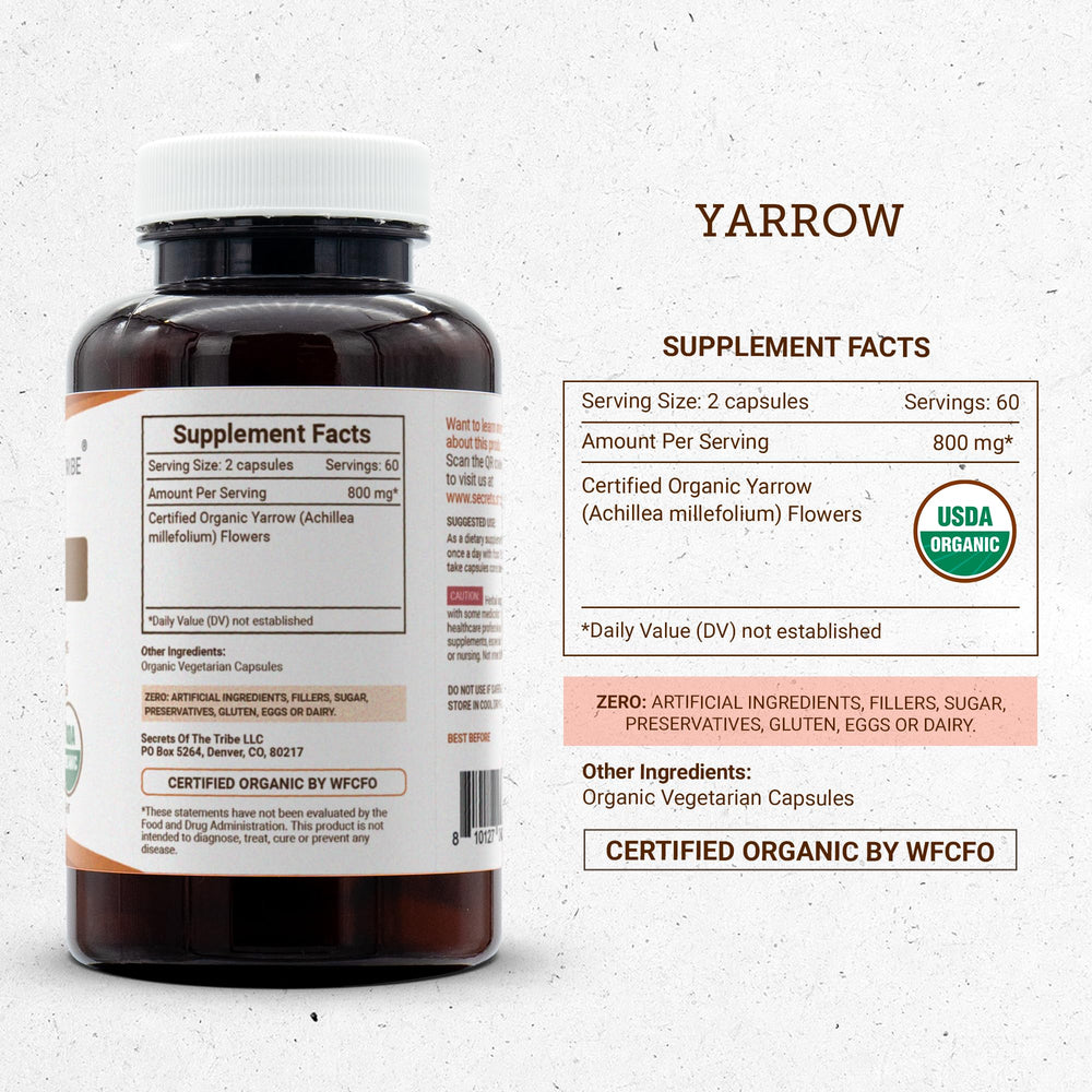 Secrets of the Tribe Yarrow dried leaf and flower, authentic botanical ingredients