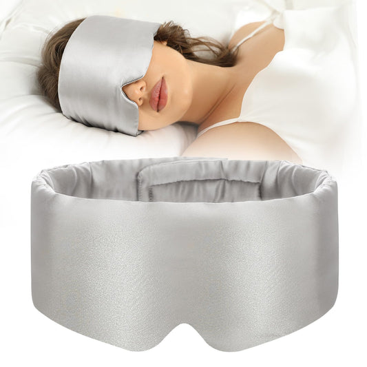 SECZIPE silk sleep mask gray close-up shows plush fabric and restful sleep potential
