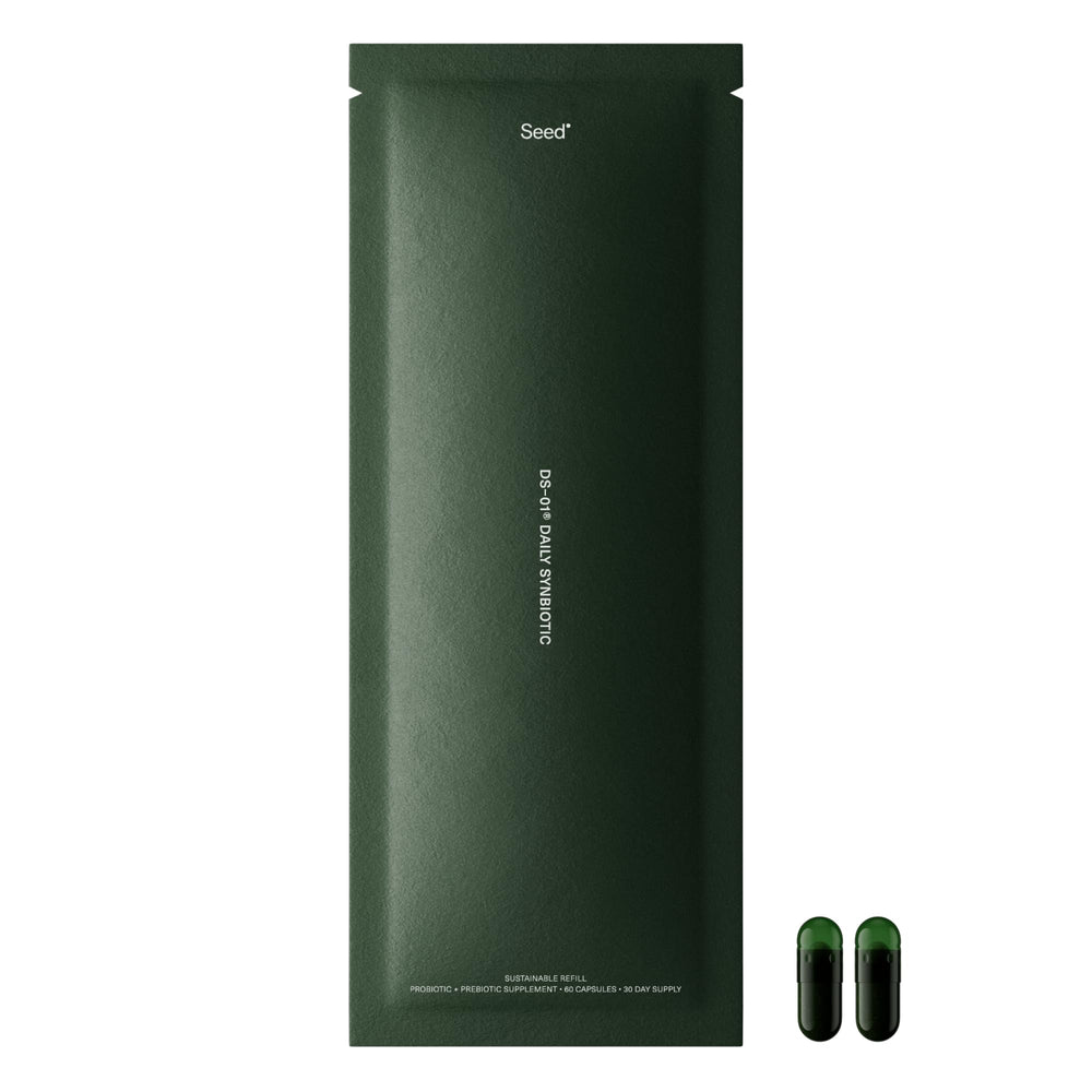 Seed DS-01 daily synbiotic bottle front view supporting digestive balance.