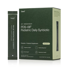 Seed PDS-08 pediatric synbiotic sachet for kids, convenient daily serving.