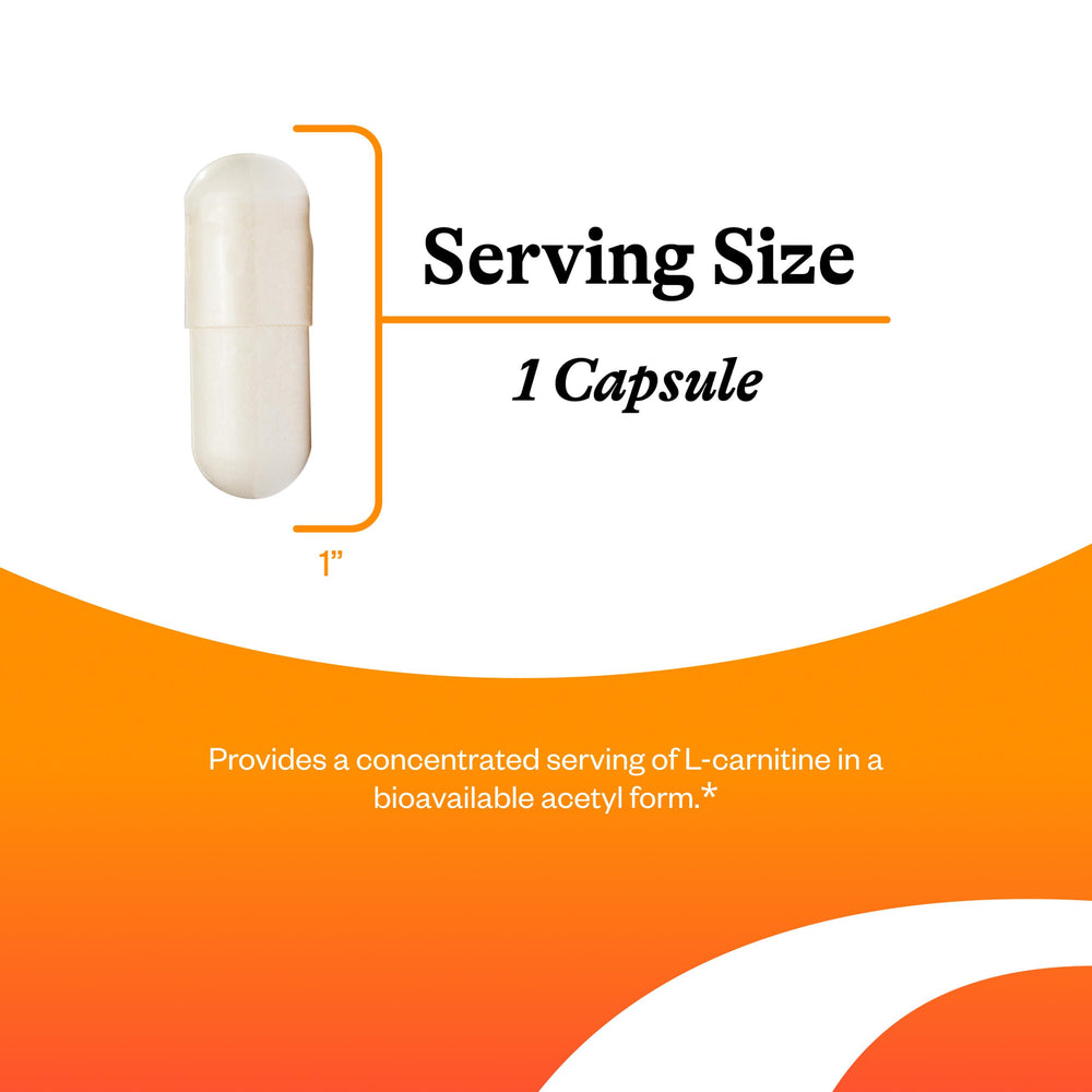 Seeking Health Acetyl-L-Carnitine label detail emphasizing 500 mg per capsule and allergen-free formulation.