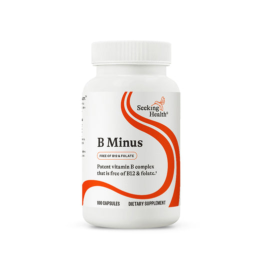 Seeking Health B-Minus bottle front shows a clean design for daily energy support.