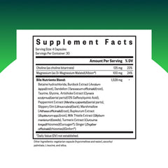 Seeking Health Bile Nutrients bottle label detailing artichoke extract and liver support potential.