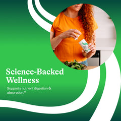 Seeking Health Digestive Enzymes packaging scene emphasizes vegan formulation.