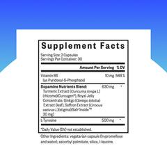 Seeking Health Dopamine Nutrients label close-up showing key ingredients for focus support.