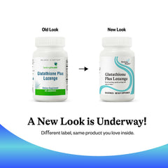 Shelf display of Seeking Health Glutathione Plus lozenge emphasizes vegan-friendly option.