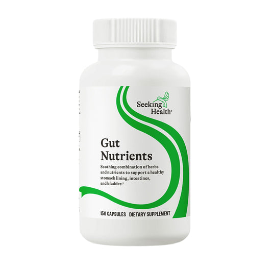Seeking Health Gut Nutrients bottle front view highlighting the product for digestion support