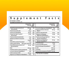 Seeking Health Kids Multivitamin Chewable MF label closeup highlights folinic acid and methyl-free formula.