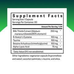 Seeking Health Liver Nutrients bottle label close-up showing milk thistle and NAC