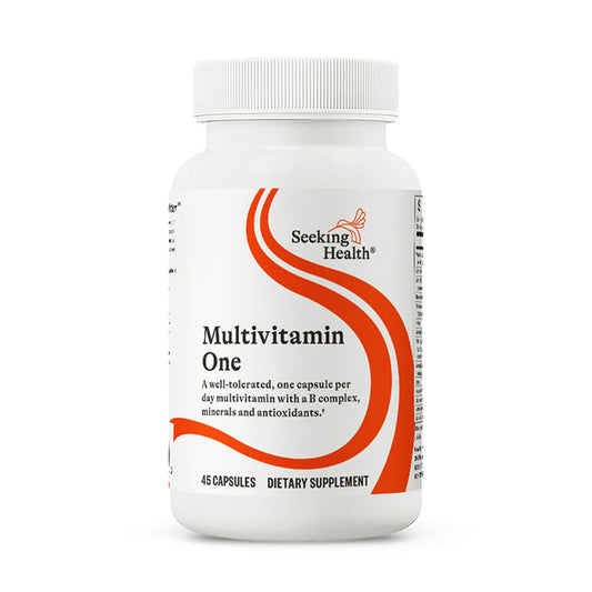 Seeking Health Multivitamin One bottle with capsules for daily nutritional support.