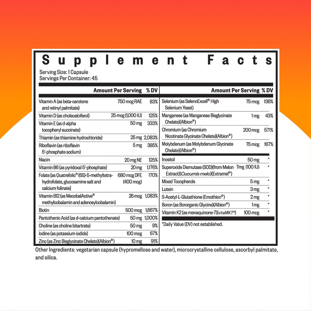 Close-up of Seeking Health Multivitamin One capsules highlighting bioavailable nutrients.