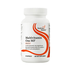 Seeking Health Multivitamin One MF bottle cap highlights easy-to-digest formula for daily wellness