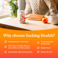 Seeking Health Multivitamin One Sensitive capsule detail shows easy-to-swallow form.