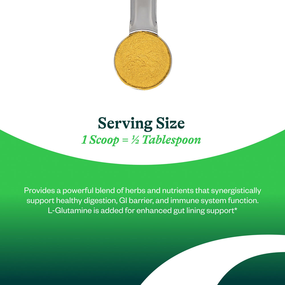 Seeking Health Optimal GI Plus peach dissolving powder poured into a glass of water