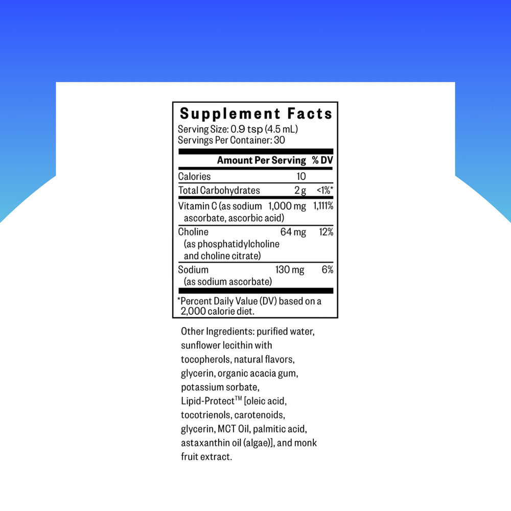 Seeking Health liposomal Vitamin C Lemon Zest liquid pour for daily dosing.