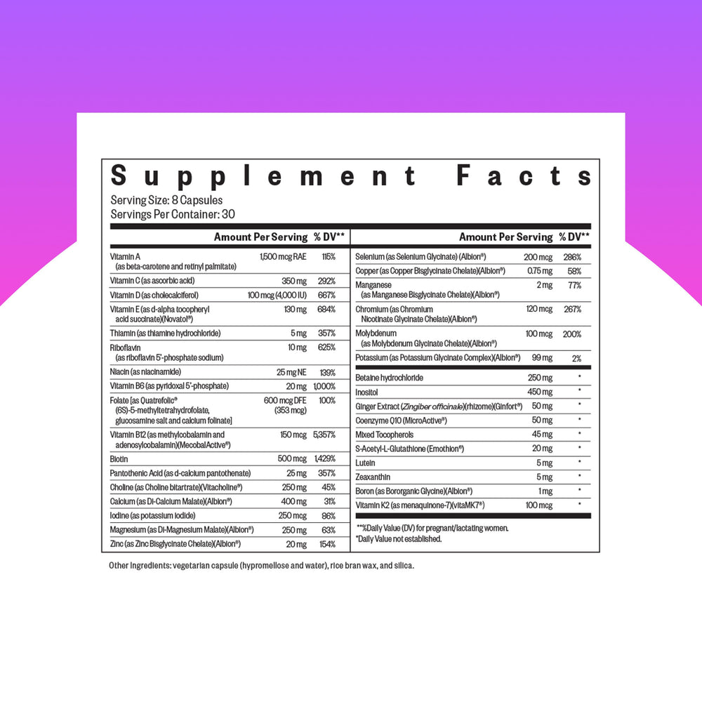 Seeking Health Optimal Prenatal capsules close-up showing easy-to-swallow pills.
