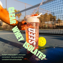 SEEQ Clear Whey Isolate Watermelon Wave label closeup emphasizes gluten-free, lactose-free features