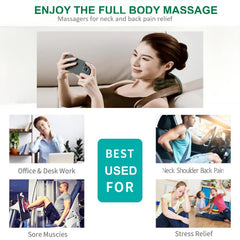 Seiyeje neck massager green handheld-in-use for targeted relief on-the-go