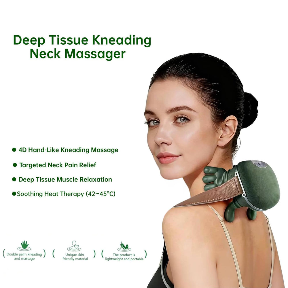 Seiyeje neck massager green side view promotes shoulder tension relief during work