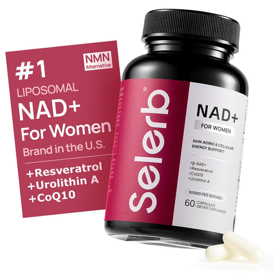 Selerb NADPlus Women bottle with capsules for daily energy and skin health.