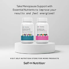 SELF NUTRITION menopause ingredient blend chart showcases natural components behind balance.