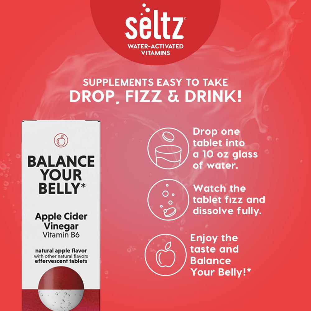 Seltz Balance apple flavor splash in a tall glass with a refreshing fizz